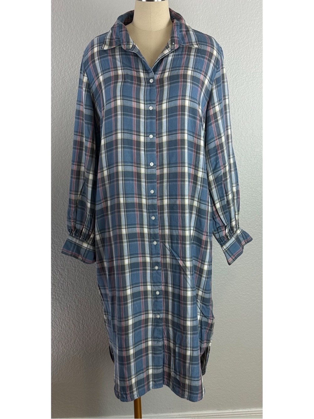 Lauren Ralph Lauren LRL Women’s Shirtdress Blue Pink Gray Plaid Flannel size 12 - Picture 7 of 15